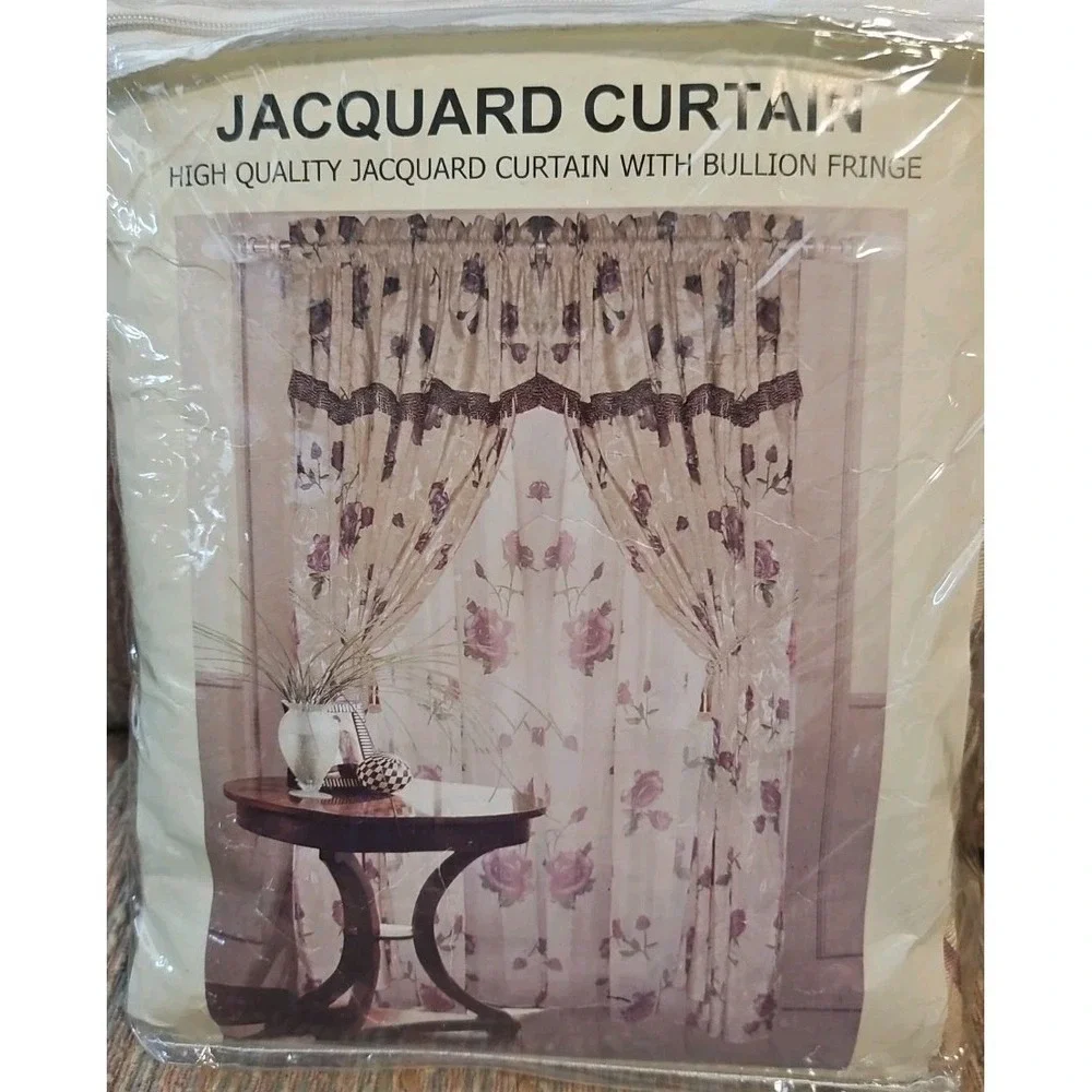 Jacquard Granny Core Curtain‎ Set w/Bullion Fringe 59x84 Set of 2 Purple Floral